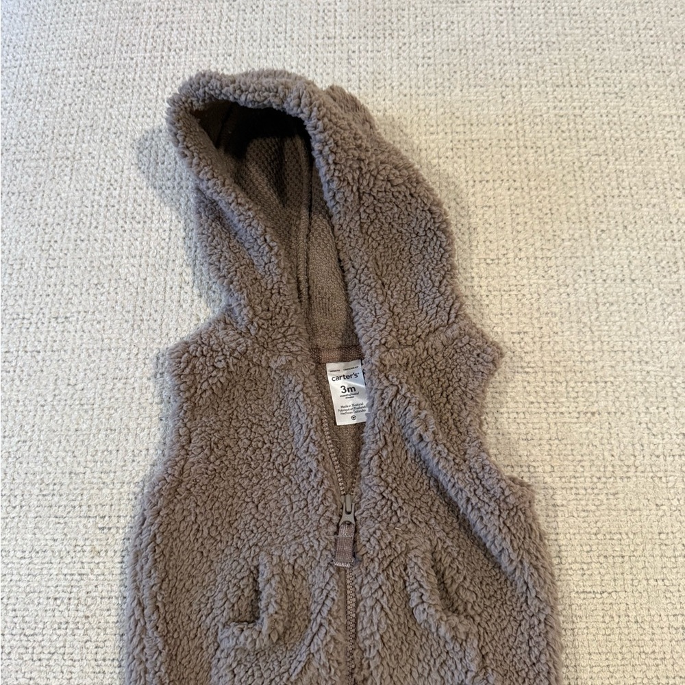 Carter's Tan\grey Sherpa Hooded Vest